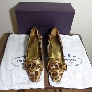 Prada Animal Print Heels with Gold Accents